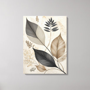 blad en bloemenneutrale botanische schets canvas afdruk