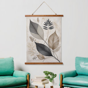 blad en bloemenneutrale botanische schets hangend wandkleed