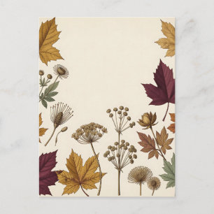 Blad- en zaadhoofdjes in vintage herfst botanische briefkaart