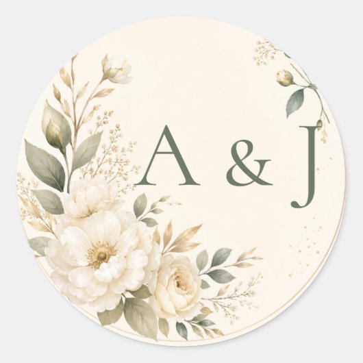 Blad:Floraal Monogram Ivoor Trouw Envelope Zegels (Voorkant)