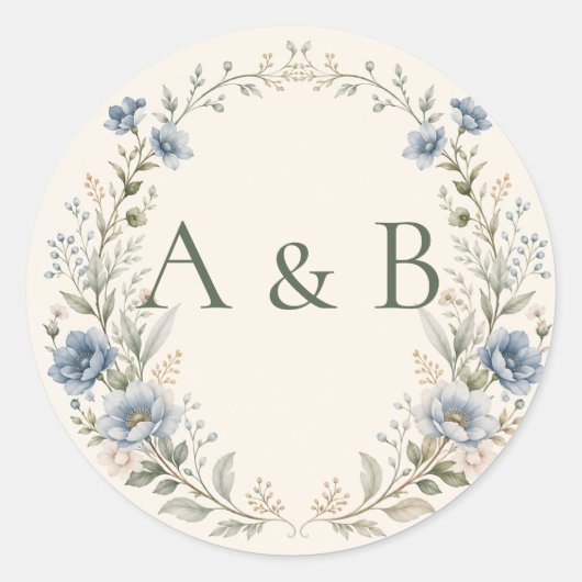 Blad:Florale Monogram Crest Trouw Envelope Zegels (Voorkant)