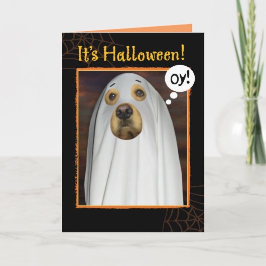 Blad gebeurt Funny Golden Retriever Halloween Kaart (Voorkant)