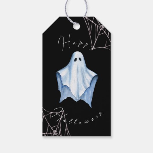 Blad Ghost & Cobwebs Halloween Gothic Zwart Cadeaulabel (Voorkant)