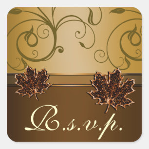 Blad Gouden Chocolade Bruine Herfst Huwelijkszegel Vierkante Sticker