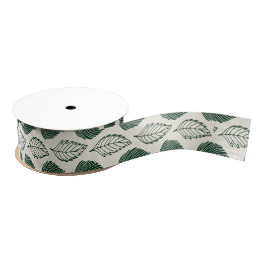 Blad (groen op crème) grosgrain lint (Spoel)