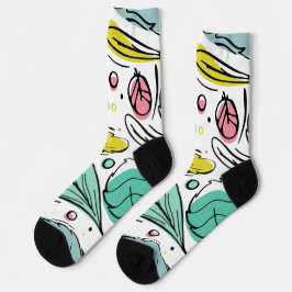 Blad-inktpatroon l Matig kleurrijk Wit Sokken