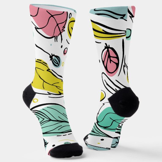 Blad-inktpatroon l Matig kleurrijk Wit Sokken (Gebogen)