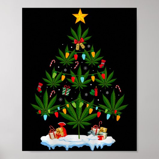 Blad Kerstboom Wiet Stoner Kerst Premium Tri-b Poster (Voorkant)