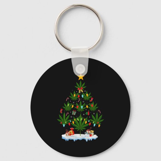Blad Kerstboom Wiet Stoner Kerstmis Premium Tri-b Sleutelhanger (Voorkant)