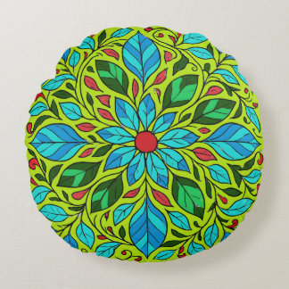 Blad Mandala Ontwerp  Rond Kussen