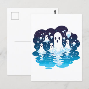 Blad met geesten voor Halloween Briefkaart