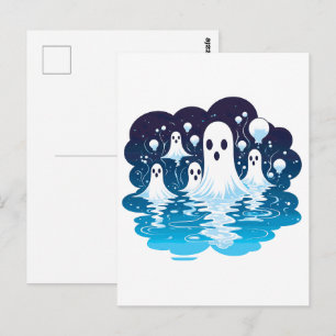 Blad met geesten voor Halloween Briefkaart