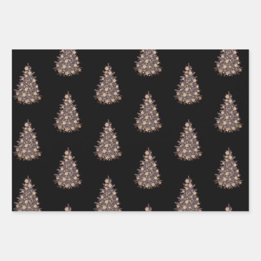 Blad met zwart en gouddroog kerstpapier voor kerst inpakpapier vel (Voorkant 3)