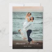 Blad Monogram Stoffig Blauw Foto Bruiloft Kaart (Achterkant)