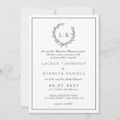 Blad Monogram Wapen Zwart Wit QR Code Trouwen Kaart (Voorkant)
