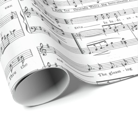 Blad Music Black en White Pattern Cadeaupapier (Rol Hoek)