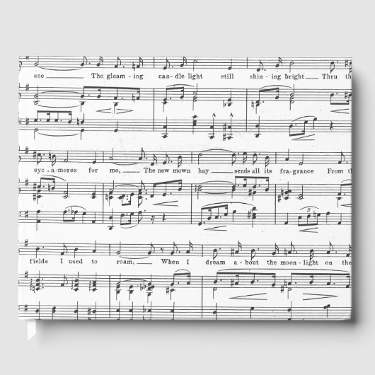 Blad Music Black en White Pattern Gastenboek (Voorkant)