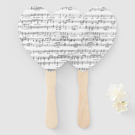 Blad Music Black en White Pattern Handwaaier (Voorkant en achterkant)