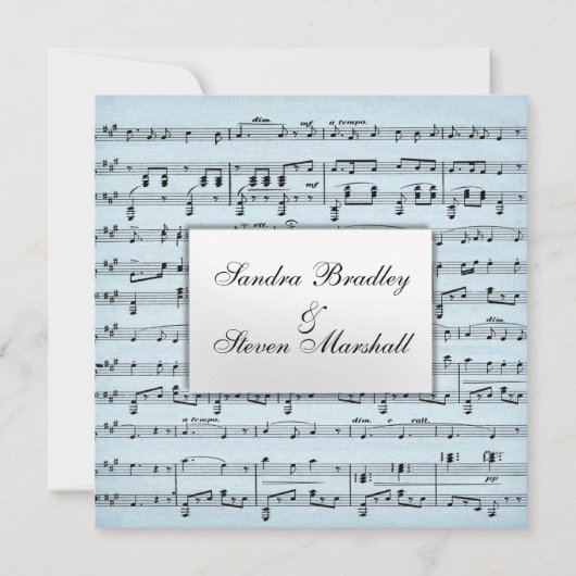 Blad Music Blue Wedding Uitnodiging (Achterkant)