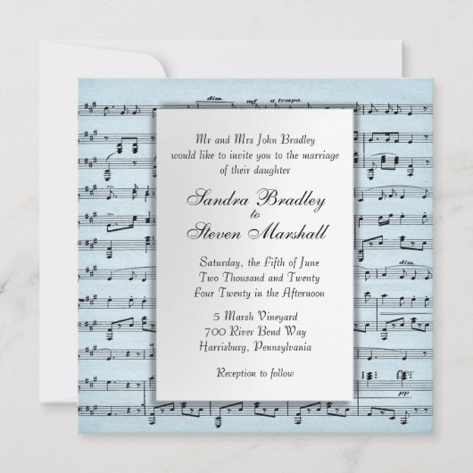 Blad Music Blue Wedding Uitnodiging (Voorkant)