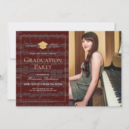 Blad Music Bourgundy Foto Virtual Afstuderen Kaart (Voorkant)