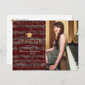 Blad Music Burgundy Foto Afstuderen Aankondiging (Voorkant / Achterkant)