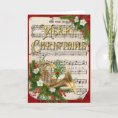 blad Music French Horn Kerstmis Feestdagen Kaart (Voorkant)