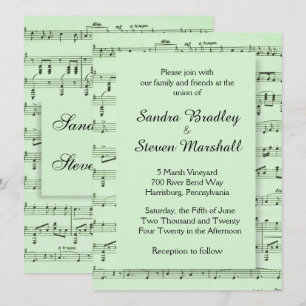 Blad Music Green Wedding Invitation Kaart