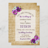  blad Music Paars Roos Wedding Kaart (Voorkant / Achterkant)