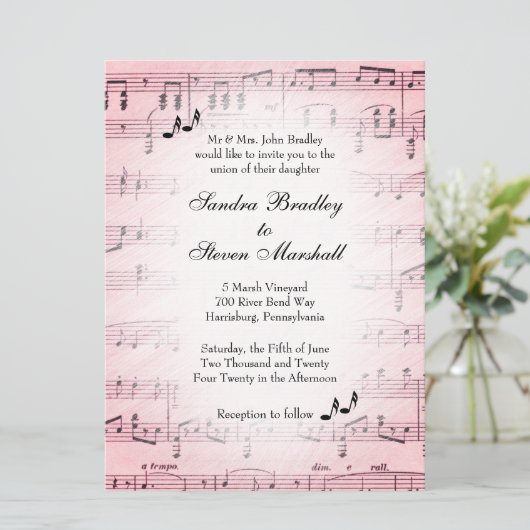 Blad Music Pink Wedding 2 Kaart (Staand voorkant)