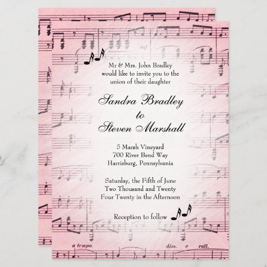 Blad Music Pink Wedding 2 Kaart (Voorkant / Achterkant)