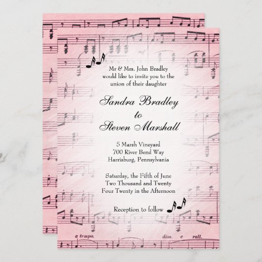 Blad Music Pink Wedding 2 Kaart (Voorkant / Achterkant)