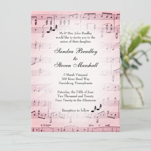 Blad Music Pink Wedding 2 Kaart (Staand voorkant)
