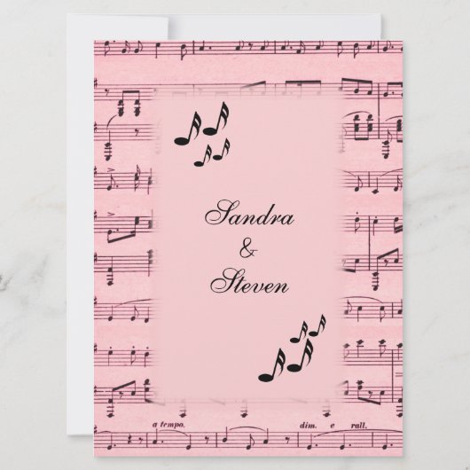 Blad Music Pink Wedding Uitnodiging (Achterkant)