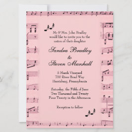 Blad Music Pink Wedding Uitnodiging