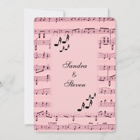 Blad Music Pink Wedding Uitnodiging (Achterkant)
