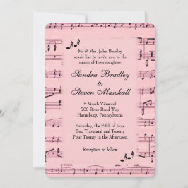 Blad Music Pink Wedding Uitnodiging