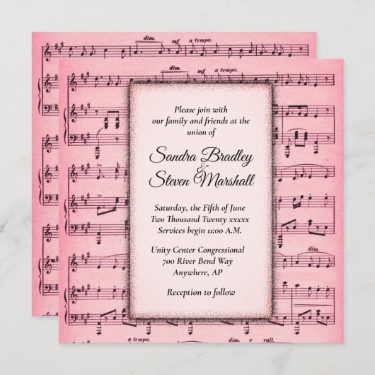 Blad Music Pink Wedding Uitnodiging (Voorkant / Achterkant)