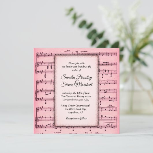 Blad Music Pink Wedding Uitnodiging (Staand voorkant)