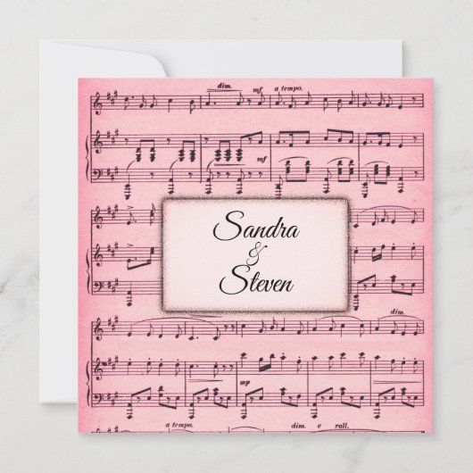 Blad Music Pink Wedding Uitnodiging (Achterkant)