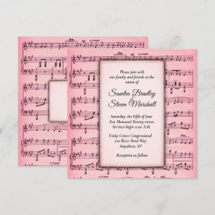 Blad Music Pink Wedding Uitnodiging