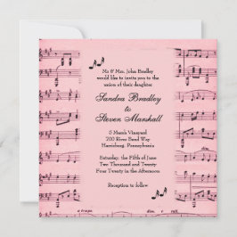 Blad Music Pink Wedding Uitnodiging