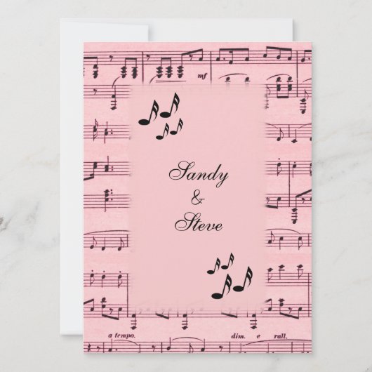 Blad Music Pink Wedding Uitnodiging (Achterkant)