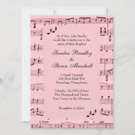 Blad Music Pink Wedding Uitnodiging