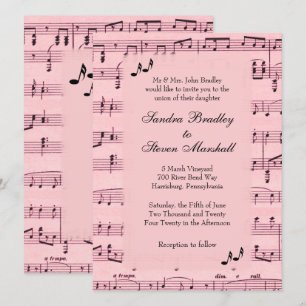 Blad Music Pink Wedding Uitnodiging