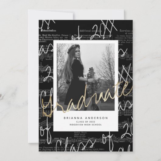 Blad Music Script Black Photo Drive-by Afstuderen Kaart (Voorkant)