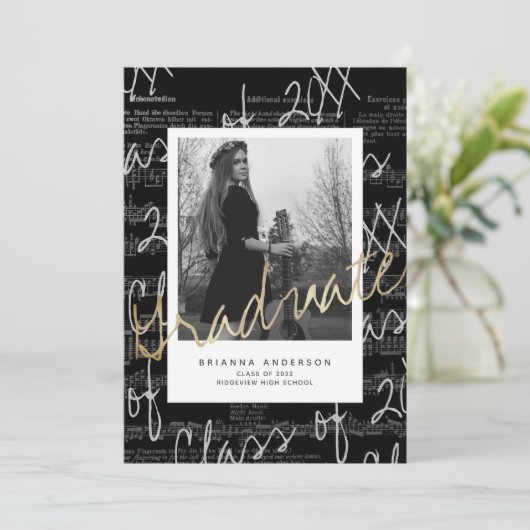 Blad Music Script Black Photo Drive-by Afstuderen Kaart (Staand voorkant)