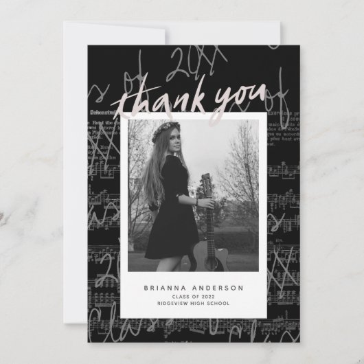 Blad Music Script Blk Photo Afstuderen Hartelijk d Kaart (Voorkant)