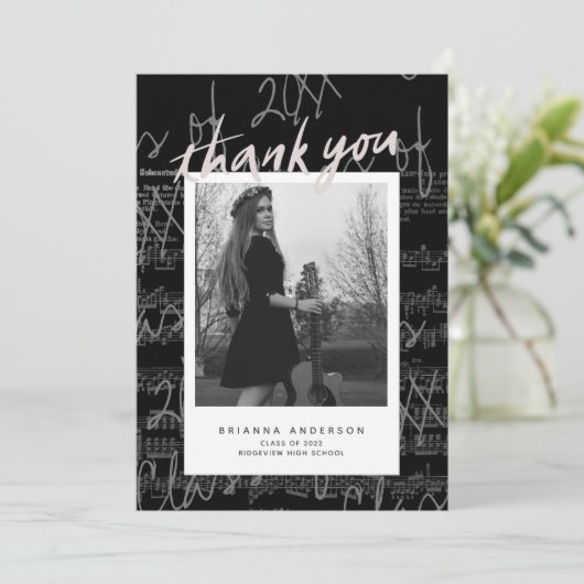 Blad Music Script Blk Photo Afstuderen Hartelijk d Kaart (Staand voorkant)