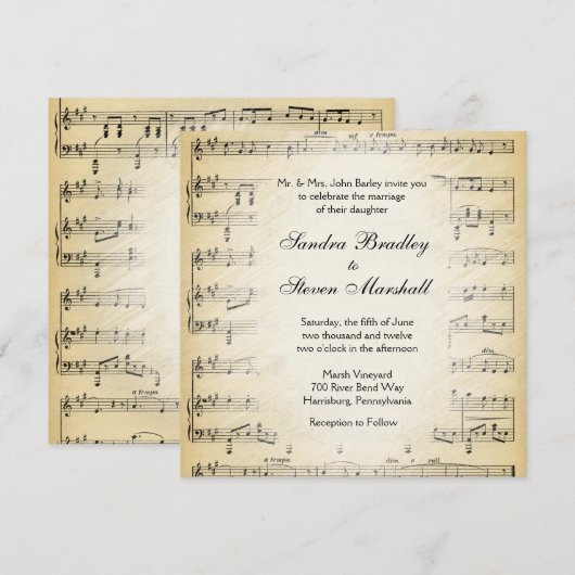 Blad Music Theme Weddenschap Kaart (Voorkant / Achterkant)